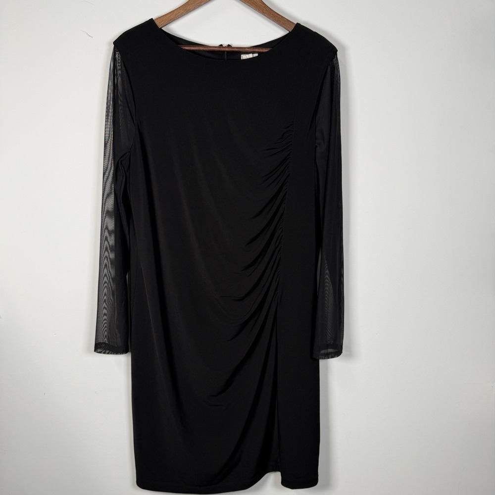 Women's Chico's Black Dress Long‎ Sleeve Side Rouche Lined NWT Size XL